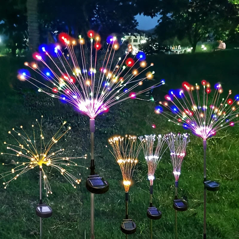 1 pacote de luzes solares para fogos de artifício ao ar livre, iluminação de feriados, luzes de fogos de artifício para jardim, pátio, Halloween, Natal, casamento, decoração de parede