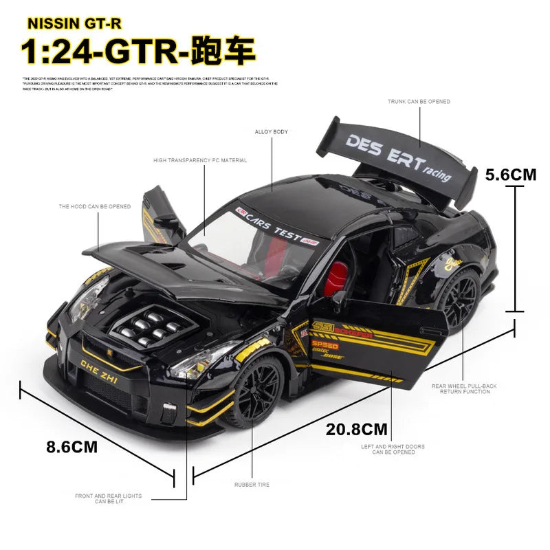 Nissan Skyline Ares GTR R35 Diecasts e veículos de brinquedo, modelo de carro de brinquedo de metal, simulação de alta qualidade, coleção de brinquedos para crianças