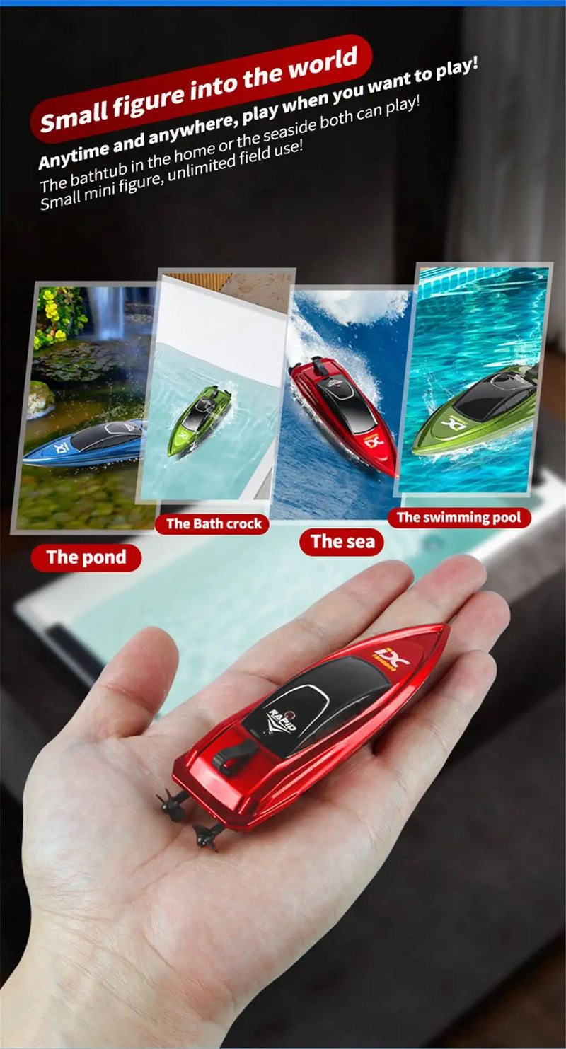 Mini RC Boat 5km/h Radio Remote Controlled High Speed Ship with LED Light Palm Boat Summer Water Toy Pool Toys Models Gifts