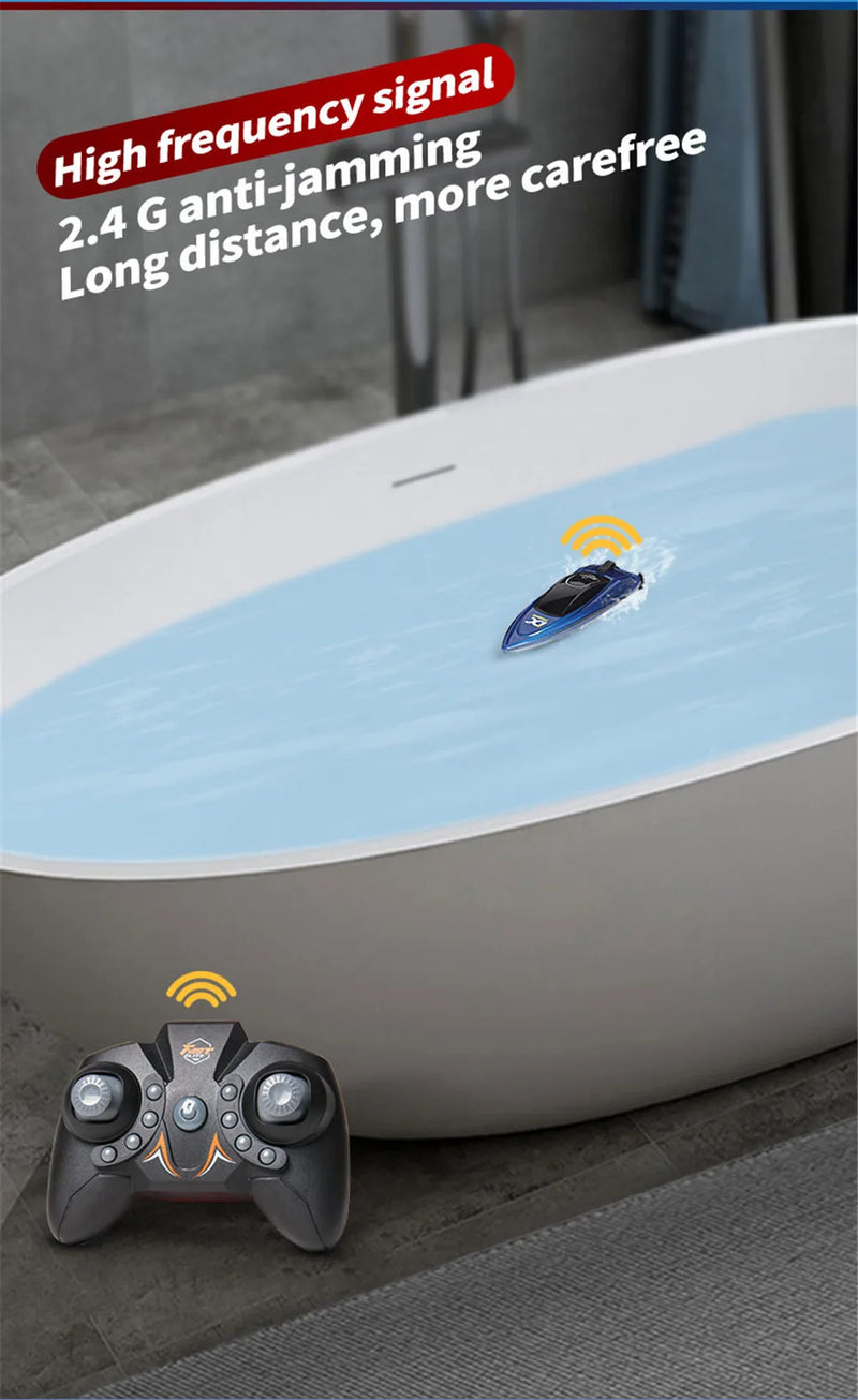 Mini RC Boat 5km/h Radio Remote Controlled High Speed Ship with LED Light Palm Boat Summer Water Toy Pool Toys Models Gifts