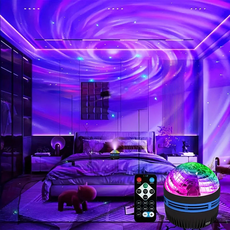 Starry Sky Galaxy Lamp Projector LED Night Light Remote Control Sound Active 5V USB Charging 7 Modes for Kids Room Party Decor