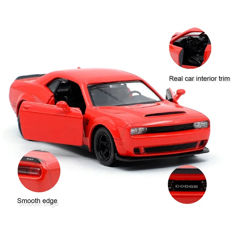 Dodge Challenger SRT Demon Sports Car Alloy Diecast Car Modelo de brinquedo com retrocesso para crianças Presentes Coleção de brinquedos