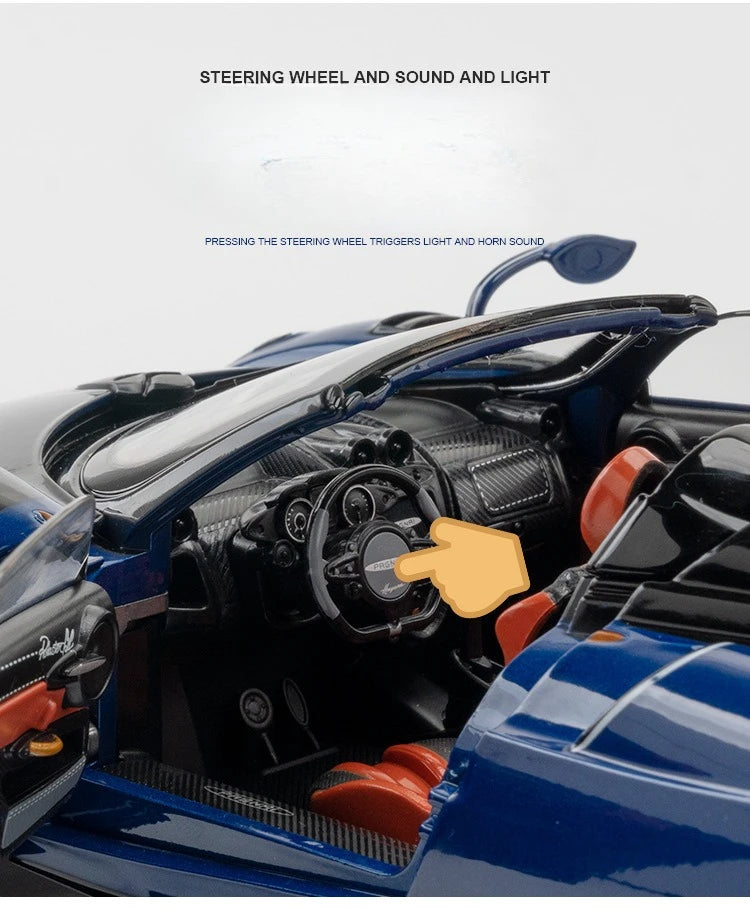 Pagani Huayra BC Blu Francia/Candy Blue com detalhes em carbono, modelo de carro 1/18 da Autoart