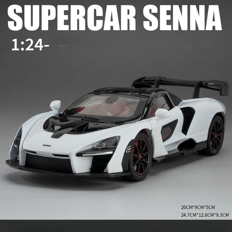 McLaren Senna Liga de Metal Fundido Modelo de Carro Som e Luz Coleção Hobby Super Racing Serie Presente de Aniversário para Menino