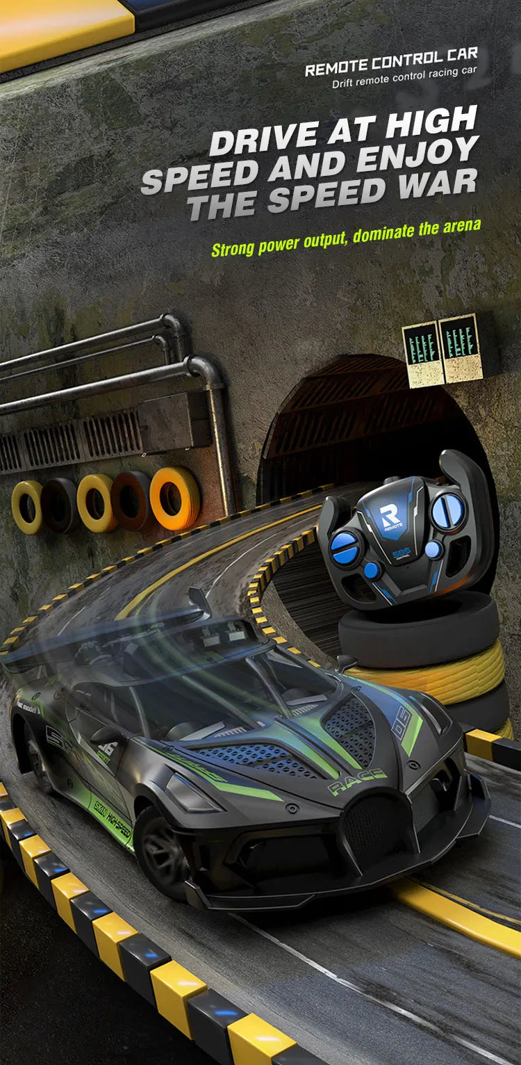 Carro de corrida elétrico de controle remoto de alta velocidade com 4 canais, modelo de veículo esportivo para meninos e crianças, presente de aniversário