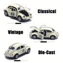 Carro de corrida vintage modelo fusca clássico miniatura  fundido 15 cm, liga de metal de alta qualidade, puxador manual, adequado para maiores de 3 anos, carro clássico colecionável
