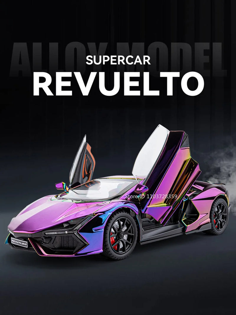 REVUELTO Miniatura Modelo Brinquedo Carros Esportivos Liga Fundida Supercarros Som Luz Portas Abertas Puxe para Trás para Presentes de Crianças