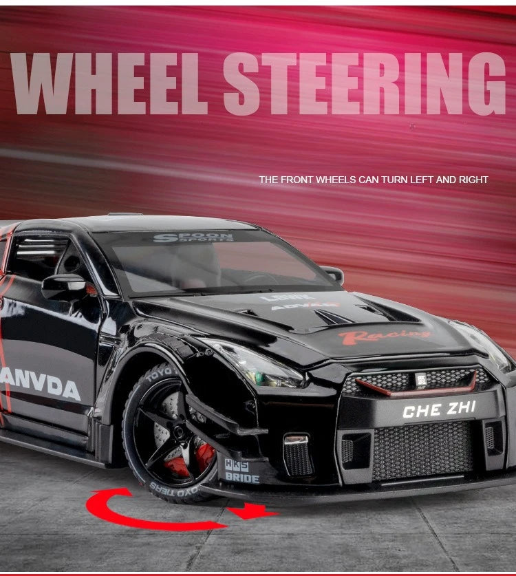 GTR Revuelto Carro de Liga de Brinquedo Miniatura Diecast Supercarro Portas Abertas Som Luz Puxar Volante Dianteiro Carros de Direção Presente para Criança