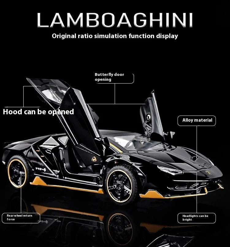 Lamborghini Centenario Lp770 diecast  modelo carros liga automóveis brinquedos presente para crianças puxar para trás luz música