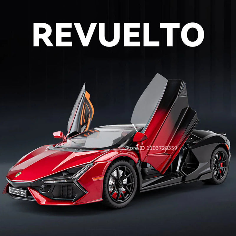 REVUELTO Miniatura Modelo Brinquedo Carros Esportivos Liga Fundida Supercarros Som Luz Portas Abertas Puxe para Trás para Presentes de Crianças