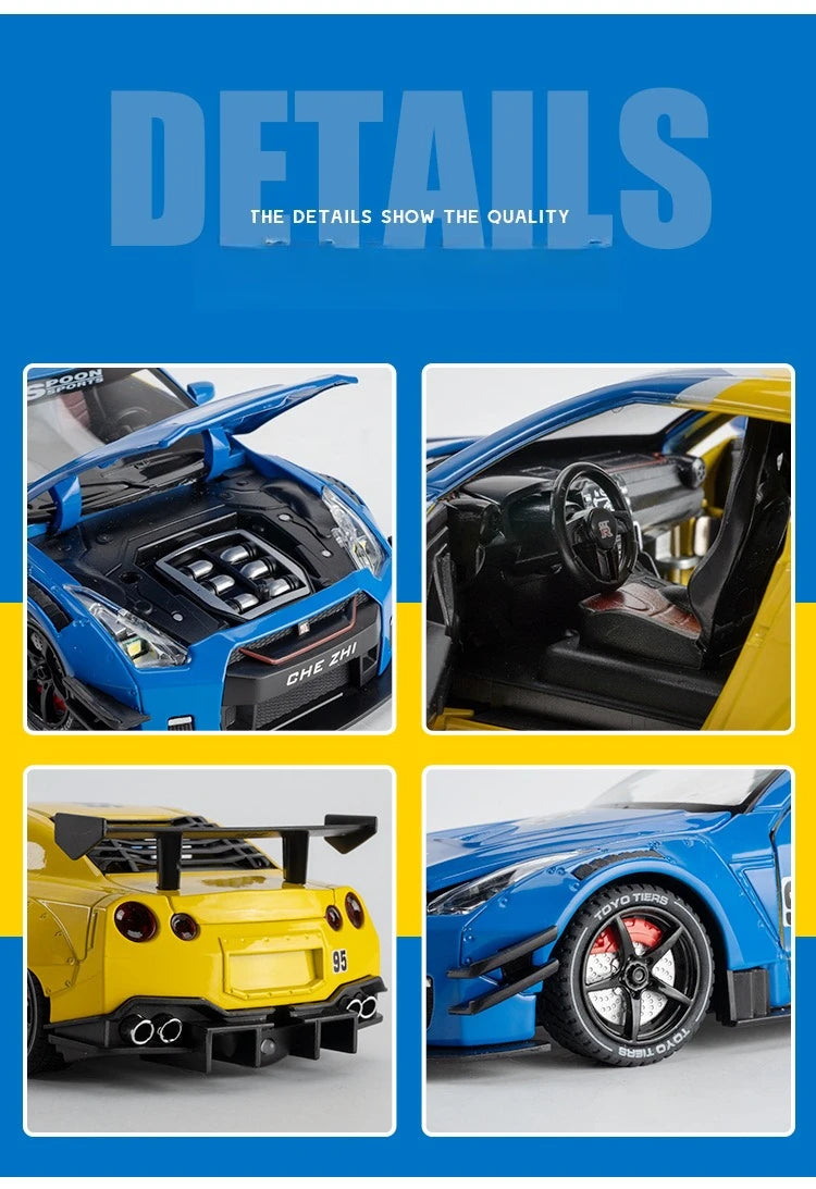 GTR Revuelto Carro de Liga de Brinquedo Miniatura Diecast Supercarro Portas Abertas Som Luz Puxar Volante Dianteiro Carros de Direção Presente para Criança