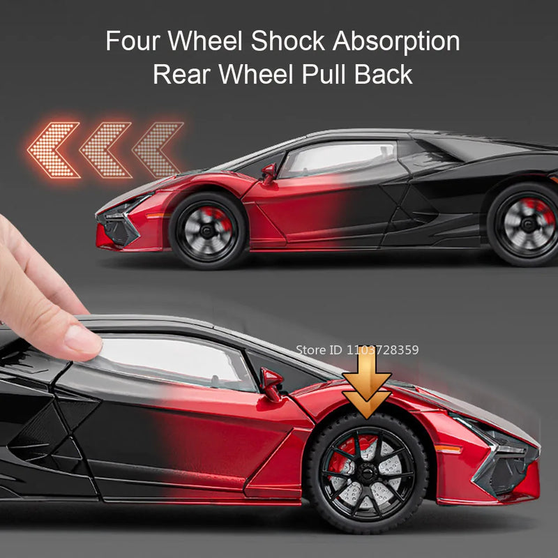 REVUELTO Miniatura Modelo Brinquedo Carros Esportivos Liga Fundida Supercarros Som Luz Portas Abertas Puxe para Trás para Presentes de Crianças