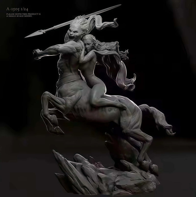 Miniatura 3D 1/24 GK – Centauro e Garota Mística da Lua | Modelo Cru para Pintura  | Arte Fantástica Estilo Frank Frazetta