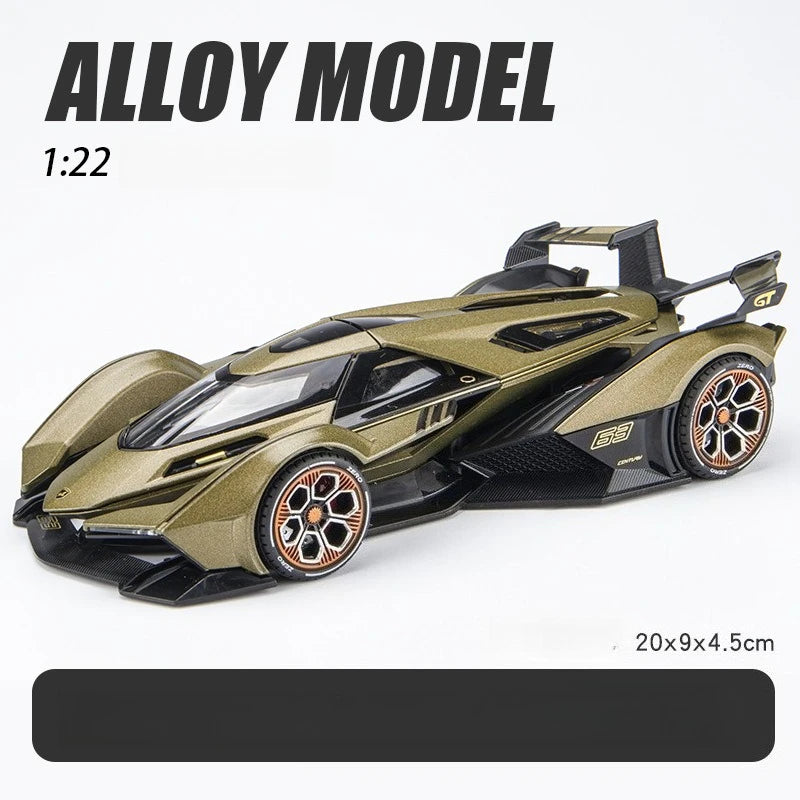 GT V12 Super Concept Sports Car Alloy Metal Diecast Modelo de Carro Som Luz Brinquedos Infantis