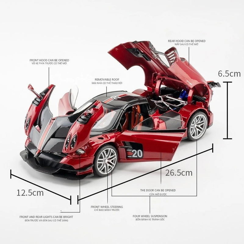 Pagani Huayra BC Blu Francia/Candy Blue com detalhes em carbono, modelo de carro 1/18 da Autoart