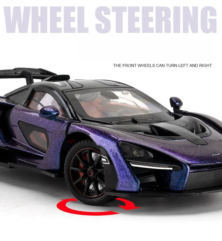 McLaren Senna Liga de Metal Fundido Modelo de Carro Som e Luz Coleção Hobby Super Racing Serie Presente de Aniversário para Menino