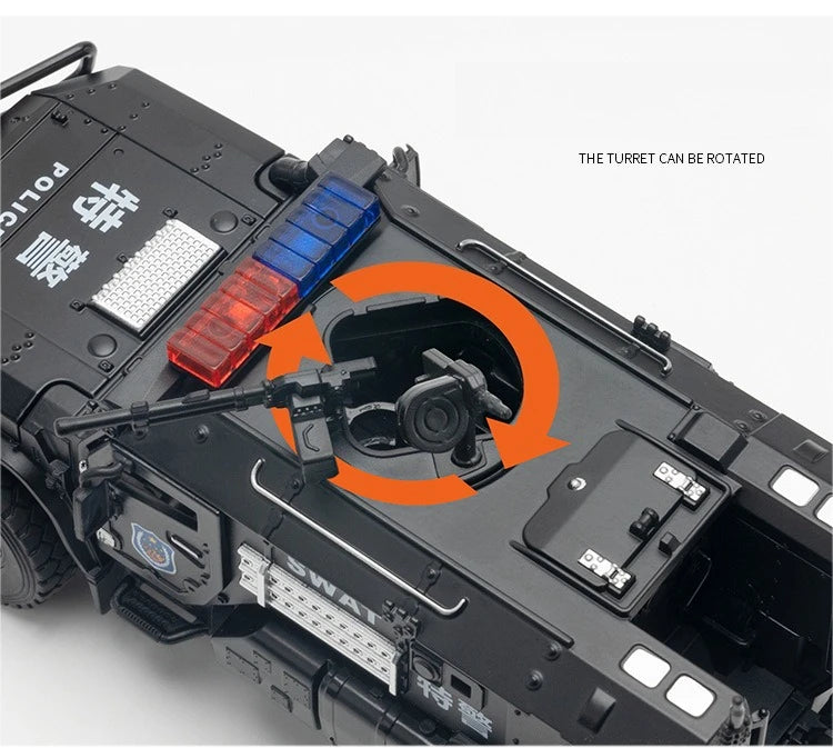 Carro de polícia blindado SWAT em escala 1:32, modelo de brinquedo de metal fundido, com absorção de choque, caminhão pesado, brinquedo com som e luz, presente para crianças