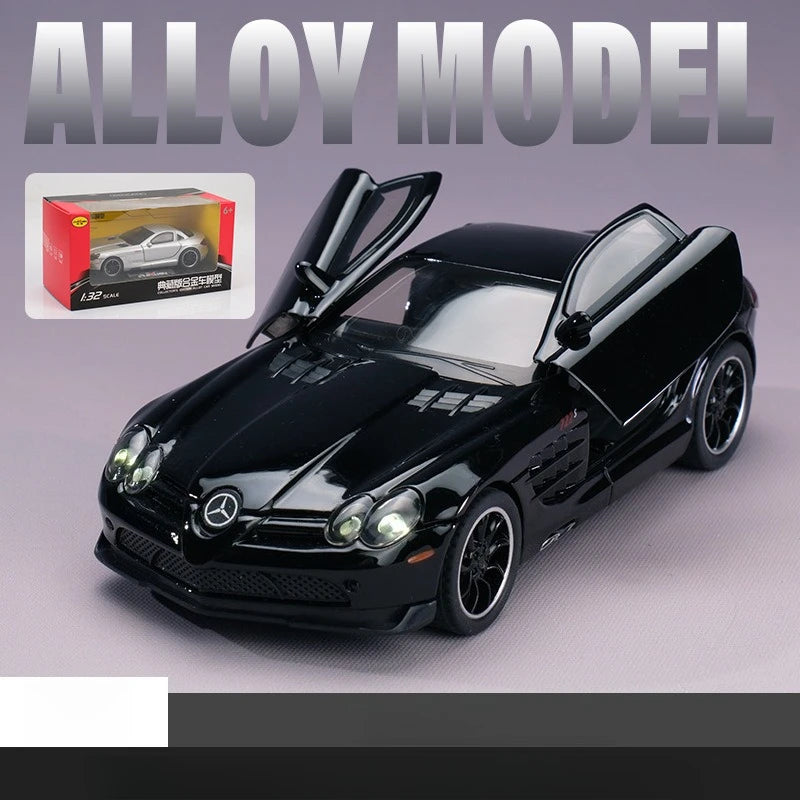 SLR 772S Modelo de carro de brinquedo Corpo de liga Pneus de borracha Diecast Supercarros Modelos Portas abertas Som Luz Brinquedos para crianças Presentes
