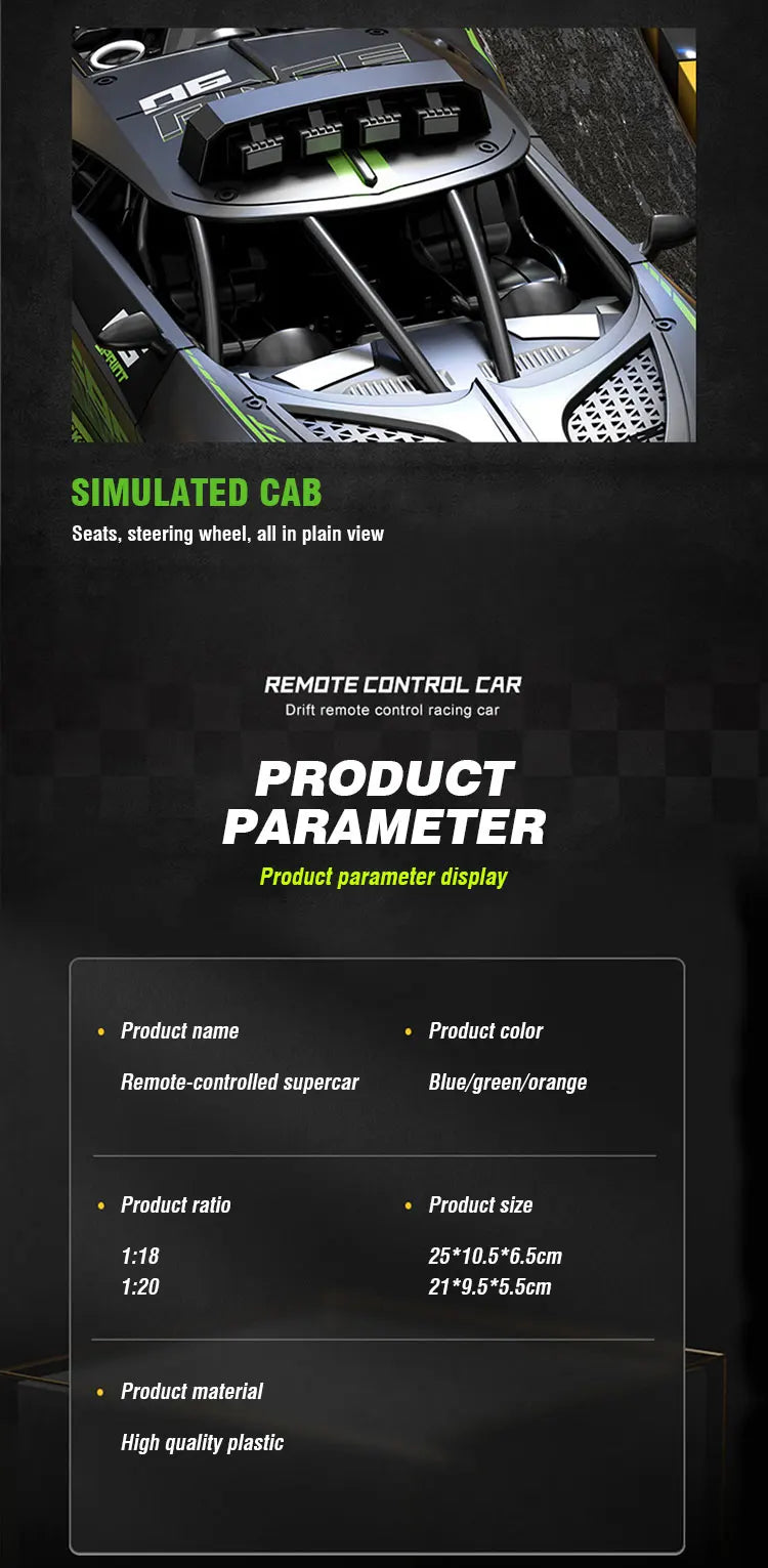 Carro de corrida elétrico de controle remoto de alta velocidade com 4 canais, modelo de veículo esportivo para meninos e crianças, presente de aniversário