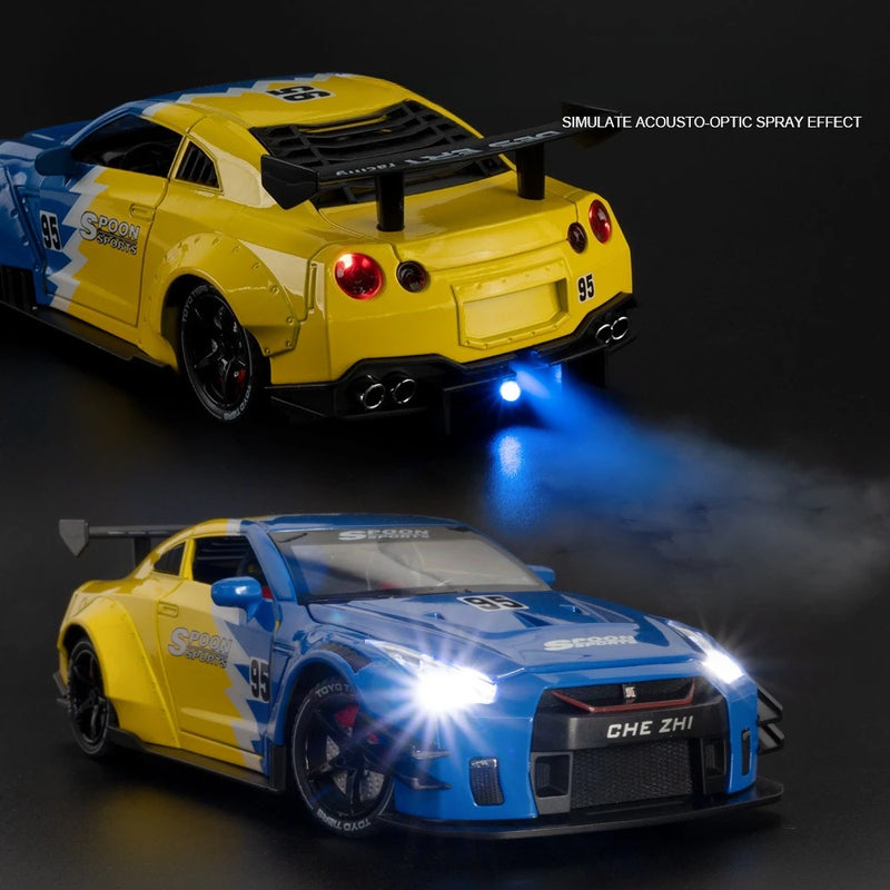 GTR Revuelto Carro de Liga de Brinquedo Miniatura Diecast Supercarro Portas Abertas Som Luz Puxar Volante Dianteiro Carros de Direção Presente para Criança