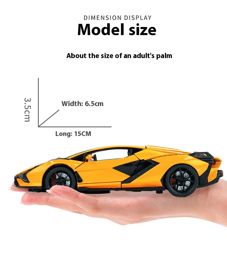 Lamborghini  modelo de liga leve - som e luz, ação retrátil, presente para crianças e fãs de carros esportivos