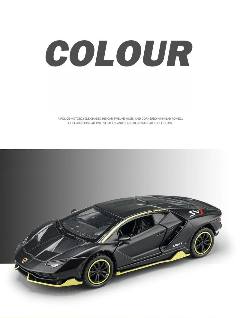 Lamborghini LP780-4 liga modelo de carro ornamentos, som e luz brinquedo menino presente