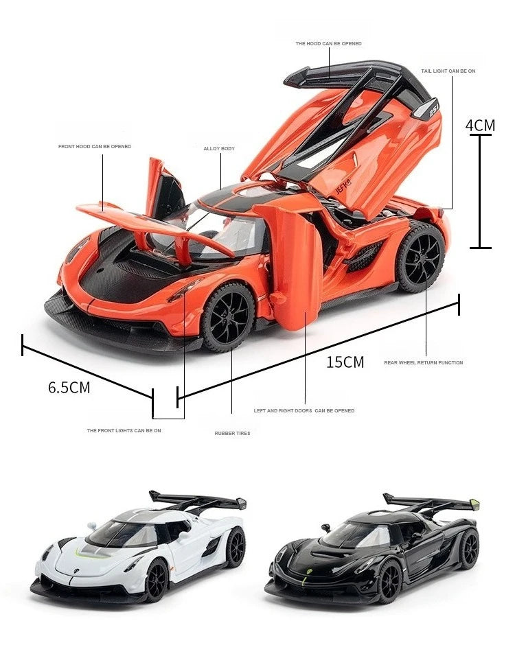 1:32 Scale Alloy Supercar Toy Car Model with Sound & Light, Retro Pullback Action - Ideal Gift for Kids, Authentic Detai
