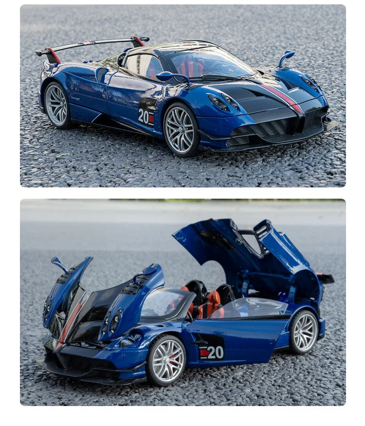 Pagani Huayra BC Blu Francia/Candy Blue com detalhes em carbono, modelo de carro 1/18 da Autoart