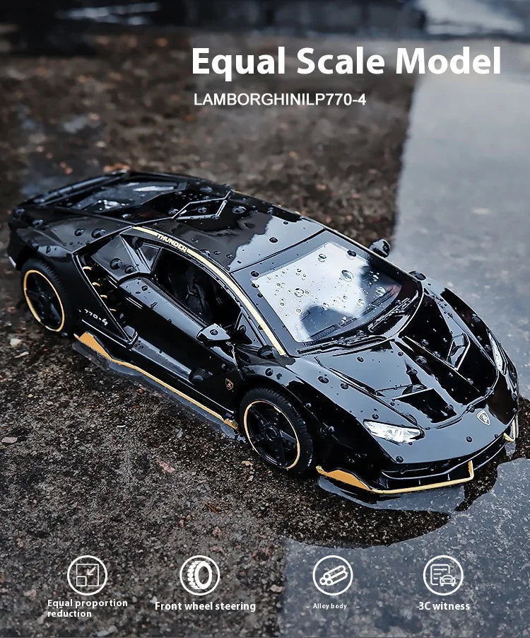 Lamborghini Centenario Lp770 diecast  modelo carros liga automóveis brinquedos presente para crianças puxar para trás luz música