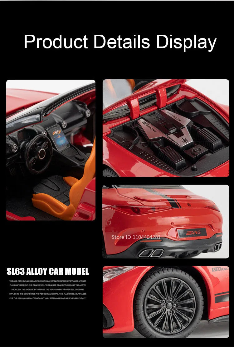 SL63 G800 Modelo Miniatura Carro Brinquedos Diecast Liga Veículos Roda Dianteira Direção Som Luz Puxar Para Trás Modelos Presente Adulto