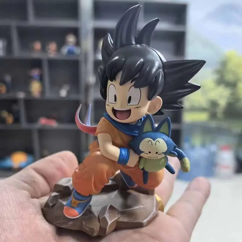 Dragon Ball Childhood Little Goku Hugs Puer Ya Mu Tea Little Follower Figures Doll Pvc Model Statue Collection Toys Ornamen Gift