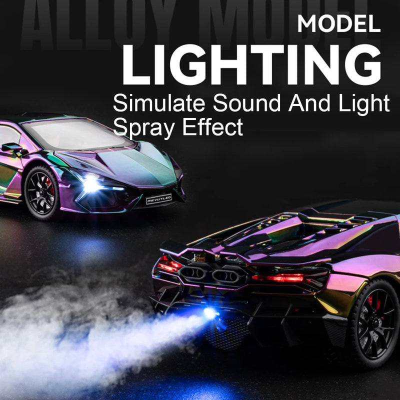 REVUELTO Miniatura Modelo Brinquedo Carros Esportivos Liga Fundida Supercarros Som Luz Portas Abertas Puxe para Trás para Presentes de Crianças