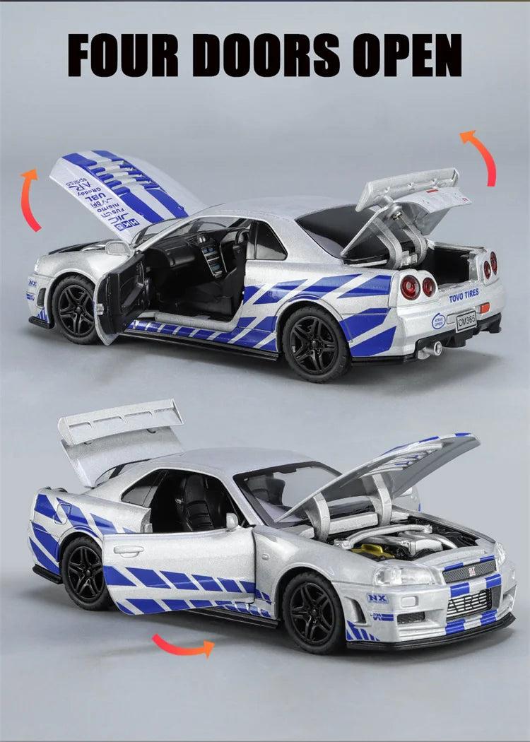 GTR R34 SKYLINE Liga Rápida Simulação Carro Modelo Diecasts & Veículos de Brinquedo e Carros Decoração Brinquedos para Crianças