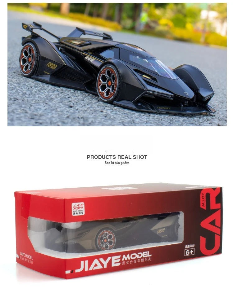 GT V12 Super Concept Sports Car Alloy Metal Diecast Modelo de Carro Som Luz Brinquedos Infantis