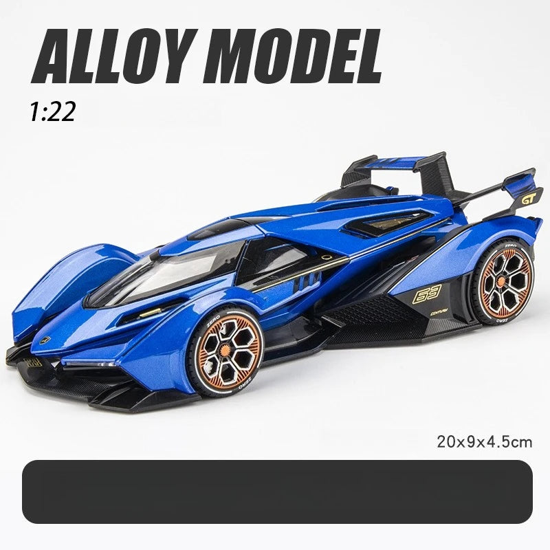 GT V12 Super Concept Sports Car Alloy Metal Diecast Modelo de Carro Som Luz Brinquedos Infantis