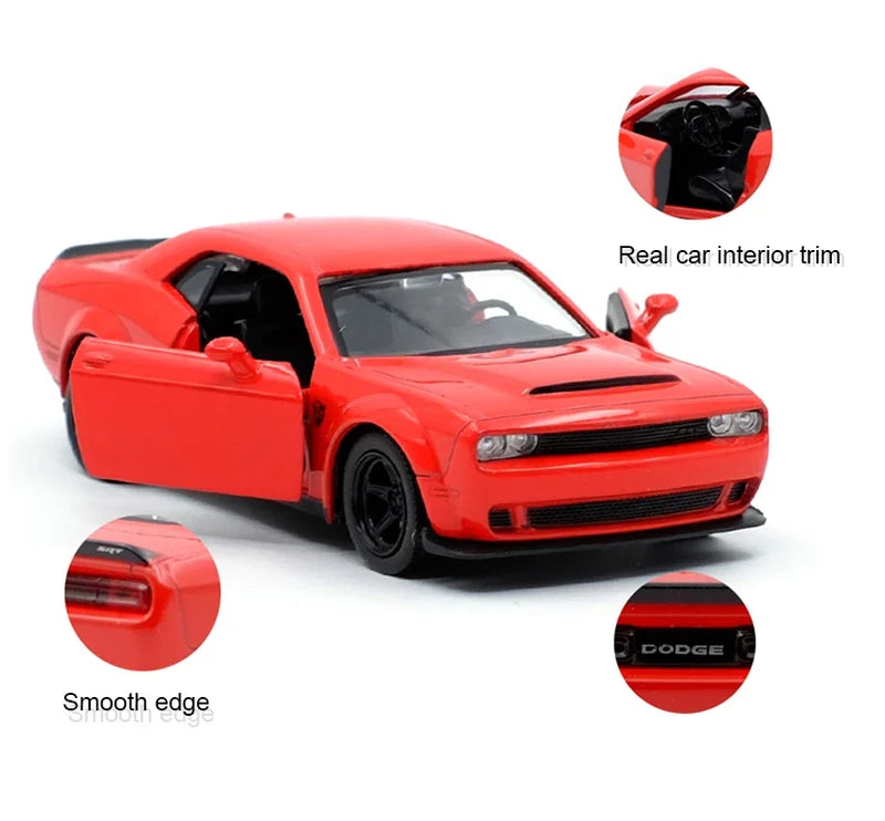 Dodge Challenger SRT Demon Sports Car Alloy Diecast Car Modelo de brinquedo com retrocesso para crianças Presentes Coleção de brinquedos
