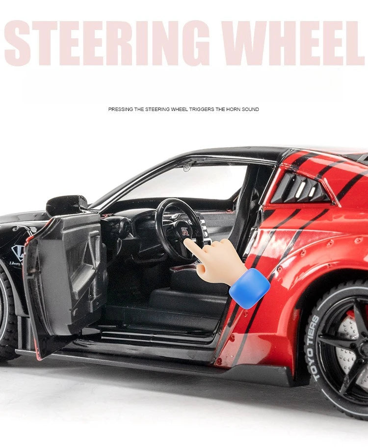 GTR Revuelto Carro de Liga de Brinquedo Miniatura Diecast Supercarro Portas Abertas Som Luz Puxar Volante Dianteiro Carros de Direção Presente para Criança