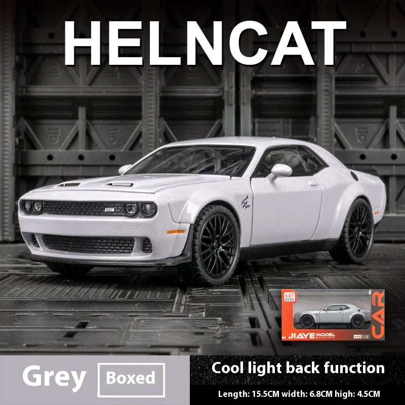 Dodge Challenger Hellcat Toy Car para 1:32 Escala Die Cast Metal Cars Toy Pull Back Hellcat Model Cars com Som e Luz Hellc
