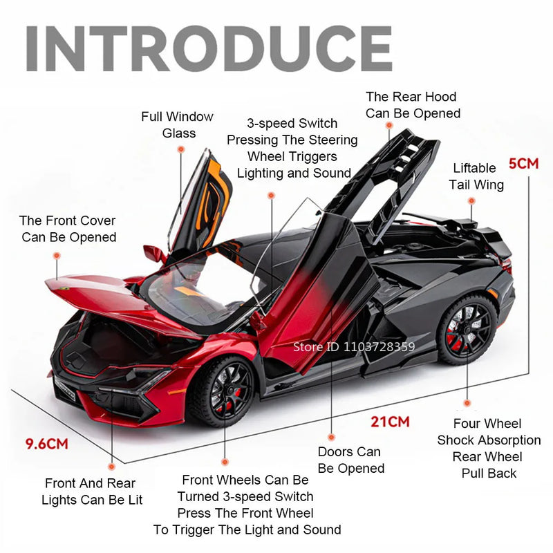 REVUELTO Miniatura Modelo Brinquedo Carros Esportivos Liga Fundida Supercarros Som Luz Portas Abertas Puxe para Trás para Presentes de Crianças