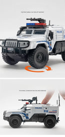 Carro de polícia blindado SWAT em escala 1:32, modelo de brinquedo de metal fundido, com absorção de choque, caminhão pesado, brinquedo com som e luz, presente para crianças