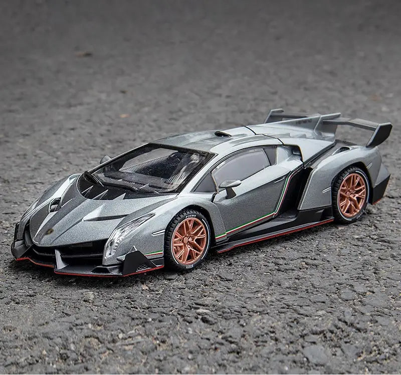 Lamborghini esportivo modelo Veneno, escala 1/24, porta que pode ser aberta, carro de brinquedo com roda dianteira dirigível