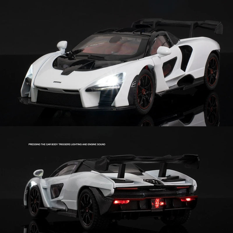 McLaren Senna Liga de Metal Fundido Modelo de Carro Som e Luz Coleção Hobby Super Racing Serie Presente de Aniversário para Menino