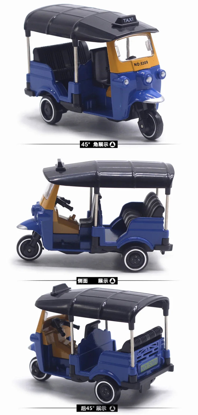 Triciclo Retro Modelo Carro Vermelho Azul Preto Modelo Bolo Enfeites Presente Brinquedos Veículo Rebote Deslizante Veículo Elétrico