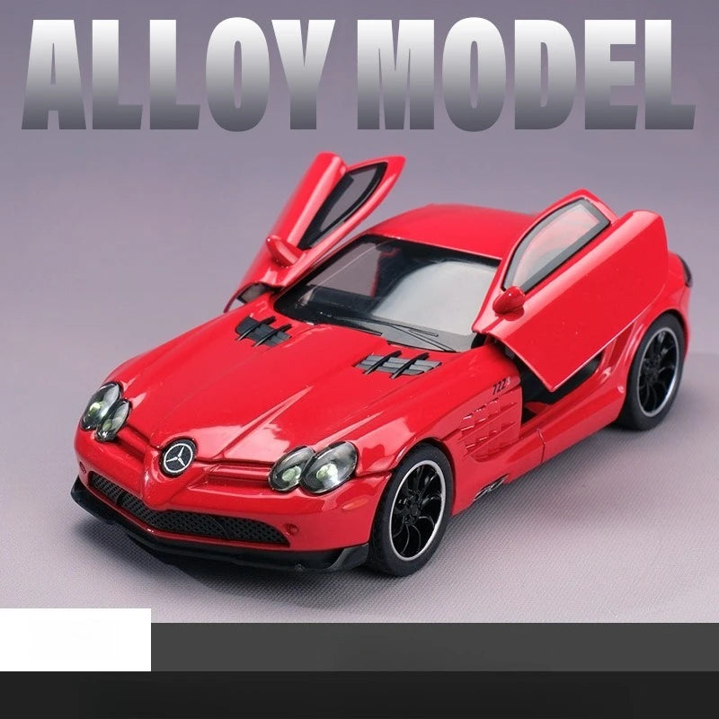 SLR 772S Modelo de carro de brinquedo Corpo de liga Pneus de borracha Diecast Supercarros Modelos Portas abertas Som Luz Brinquedos para crianças Presentes