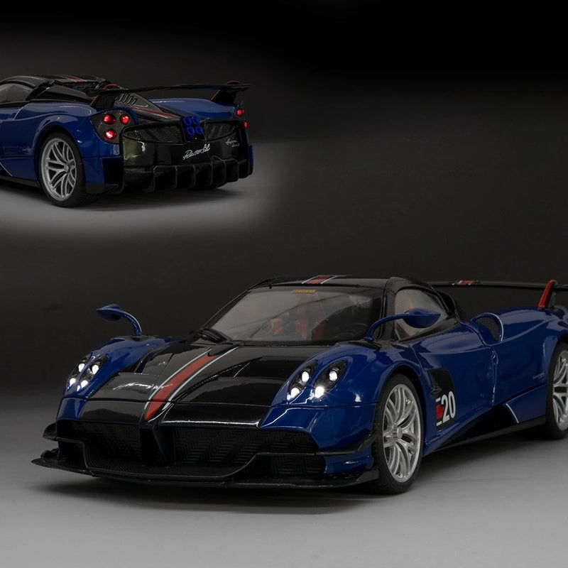 Pagani Huayra BC Blu Francia/Candy Blue com detalhes em carbono, modelo de carro 1/18 da Autoart