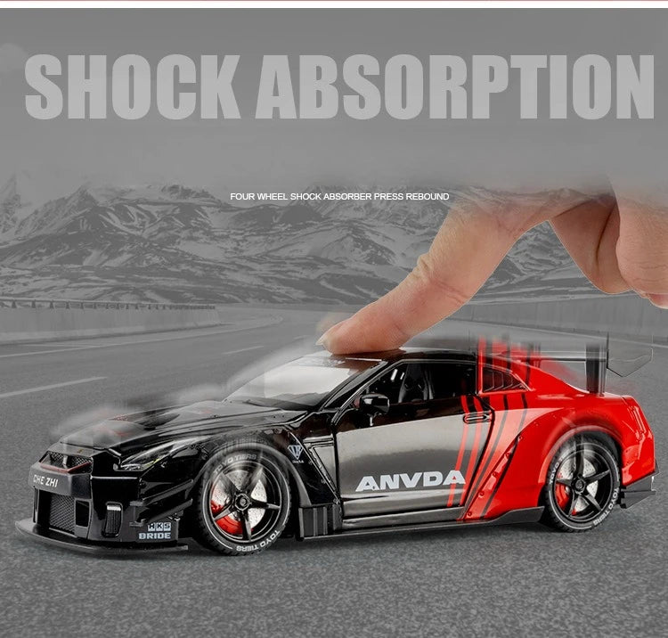 GTR Revuelto Carro de Liga de Brinquedo Miniatura Diecast Supercarro Portas Abertas Som Luz Puxar Volante Dianteiro Carros de Direção Presente para Criança