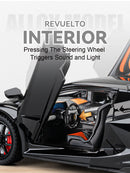 REVUELTO Miniatura Modelo Brinquedo Carros Esportivos Liga Fundida Supercarros Som Luz Portas Abertas Puxe para Trás para Presentes de Crianças