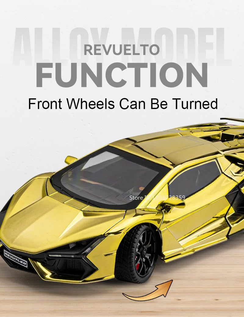 REVUELTO Miniatura Modelo Brinquedo Carros Esportivos Liga Fundida Supercarros Som Luz Portas Abertas Puxe para Trás para Presentes de Crianças