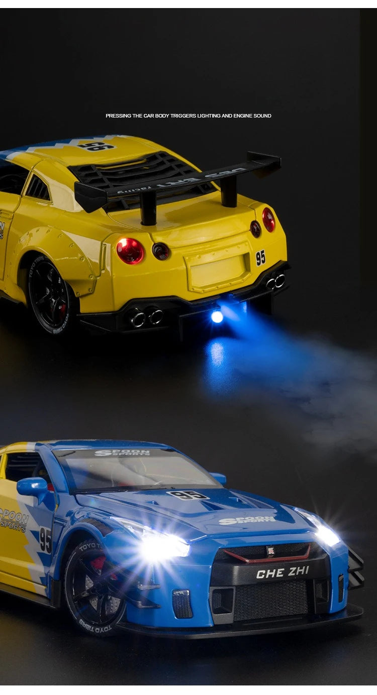 GTR Revuelto Carro de Liga de Brinquedo Miniatura Diecast Supercarro Portas Abertas Som Luz Puxar Volante Dianteiro Carros de Direção Presente para Criança