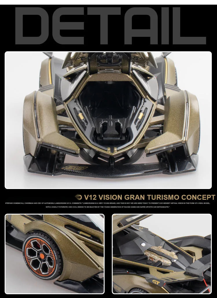 GT V12 Super Concept Sports Car Alloy Metal Diecast Modelo de Carro Som Luz Brinquedos Infantis
